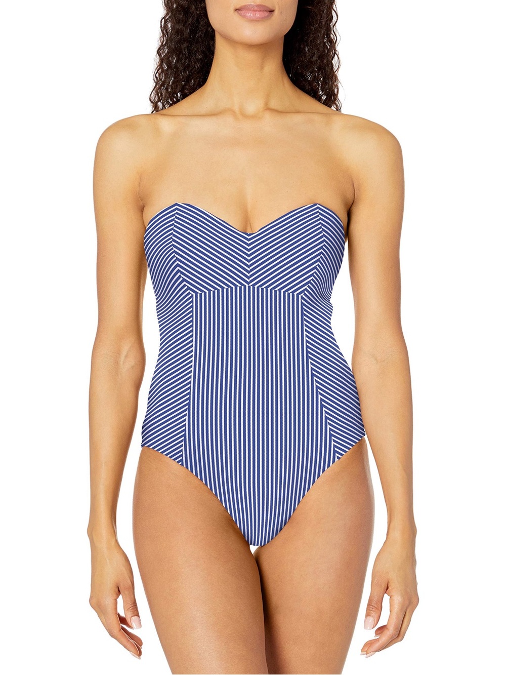 Seafolly Bandeau One Piece Swimsuit Blue White Stripe US 10 C/D Cup